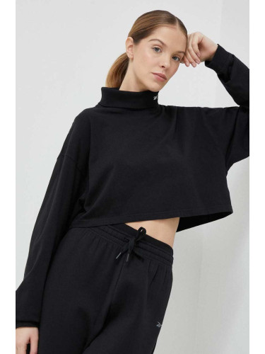 Памучна блуза с дълги ръкави Reebok Classic в черно с поло