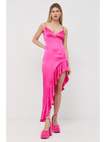 Рокля Bardot в лилаво среднодълъг модел с кройка по тялото