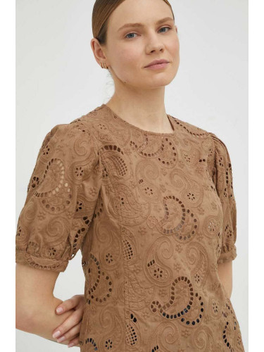 Памучна блуза Herskind дамска в кафяво с изчистен дизайн