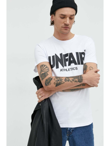 Памучна тениска Unfair Athletics в бяло с принт