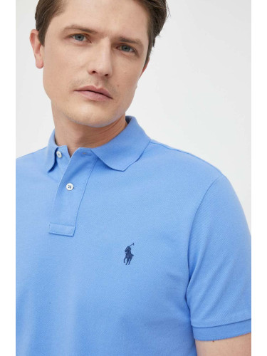 Памучна тениска с яка Polo Ralph Lauren в синьо с изчистен дизайн 710782592