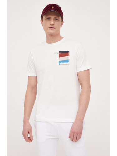 Памучна тениска United Colors of Benetton в бяло с десен