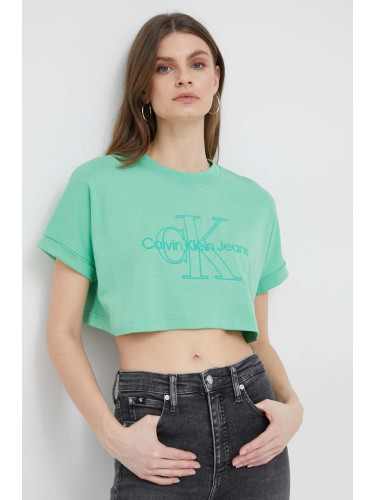 Памучна тениска Calvin Klein Jeans в зелено