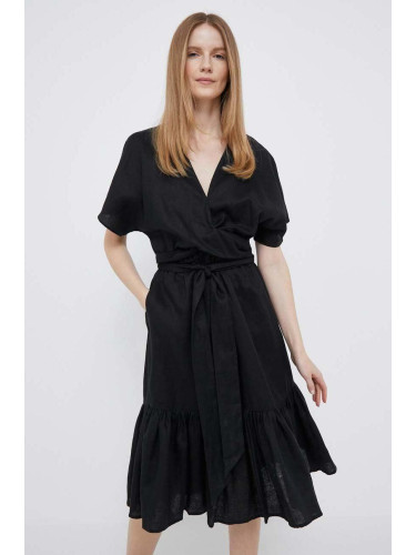 Ленена рокля Lauren Ralph Lauren в черно къс модел разкроен модел