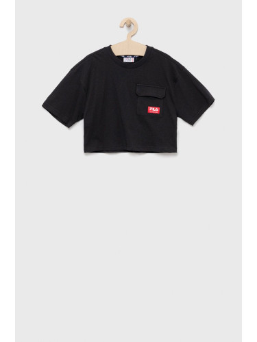 Детска памучна тениска Fila в черно
