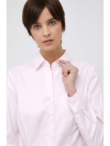 Памучна риза Seidensticker дамска в розово с кройка по тялото класическа яка 60.080645