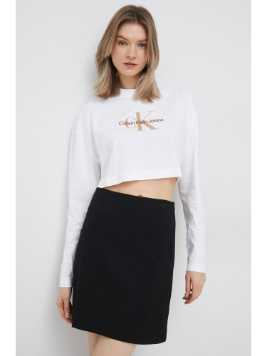 Памучна блуза с дълги ръкави Calvin Klein Jeans в бяло