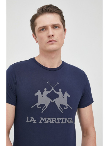 Памучна тениска La Martina в тъмносиньо с апликация