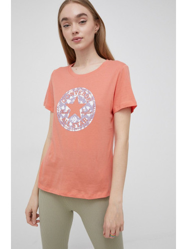 Памучна тениска Converse в оранжево