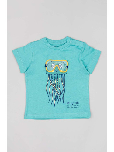 Бебешка памучна тениска zippy в синьо с принт