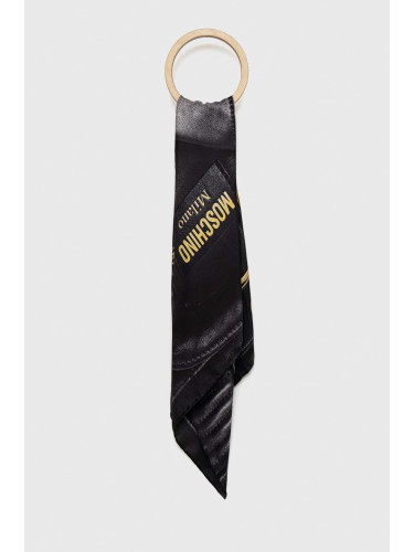 Копринено шалче Moschino в черно с десен