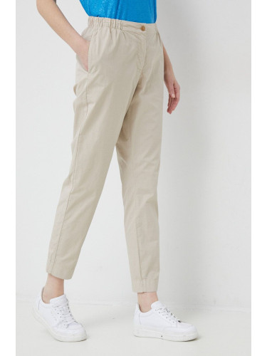 Памучен панталон Tommy Hilfiger в бежово със стандартна кройка, с висока талия