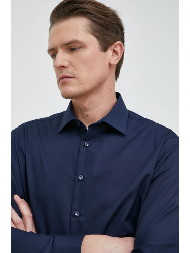 Памучна риза Seidensticker Shaped мъжка в тъмносиньо с кройка по тялото класическа яка 01.021000