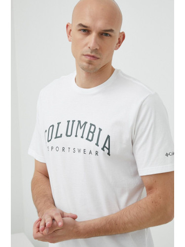 Памучна тениска Columbia в бяло с десен