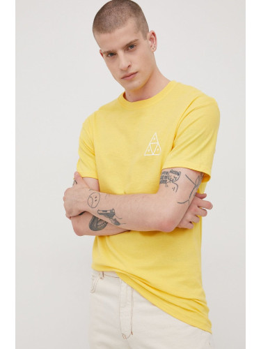 Памучна тениска HUF в жълто с принт