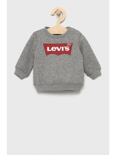 Детски суичър Levi's в сиво с принт