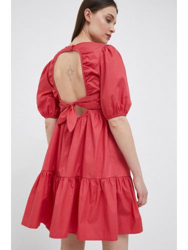 Памучна рокля Pepe Jeans Bella в червено къс модел разкроен модел