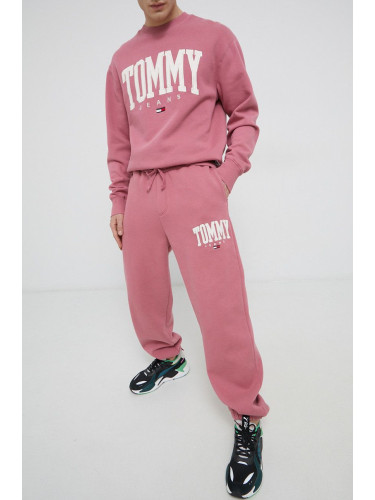 Панталон Tommy Jeans мъжки в розово с апликация