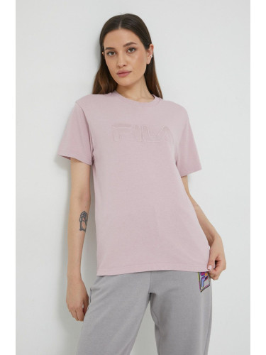 Памучна тениска Fila в розово