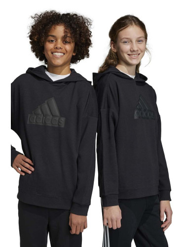 Детски суичър adidas U FI LOGO в черно с качулка с апликация
