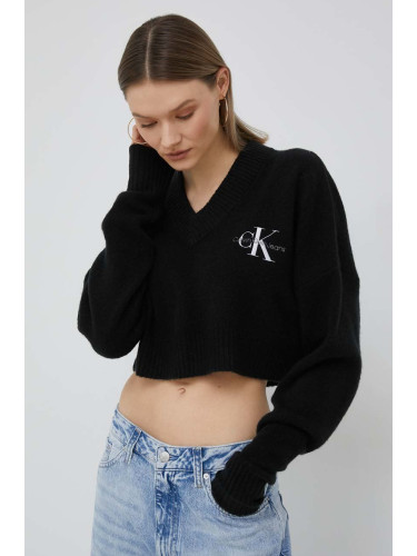 Пуловер с вълна Calvin Klein Jeans дамски в черно