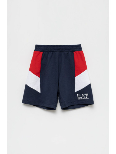 Детски памучен къс панталон EA7 Emporio Armani в тъмносиньо