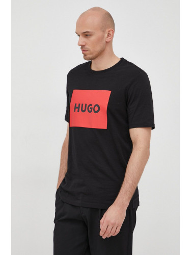 Памучна тениска HUGO в черно с принт 50467952