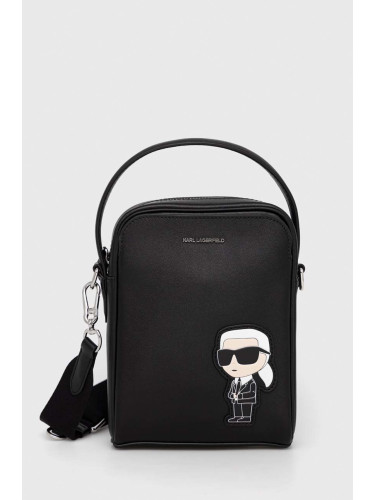 Кожена чанта през рамо Karl Lagerfeld в черно