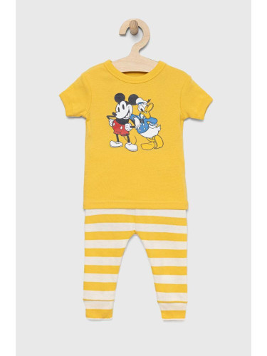 Детска памучна пижама GAP x Disney в жълто с десен