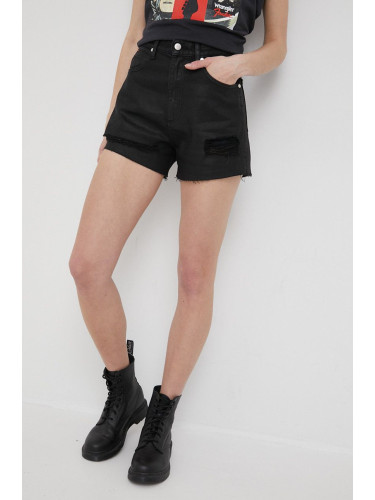 Дънкови къси панталони Wrangler в черно с изчистен дизайн с висока талия