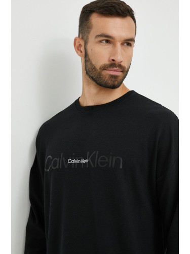 Горнище на пижама тип суичър Calvin Klein Underwear в черно с принт