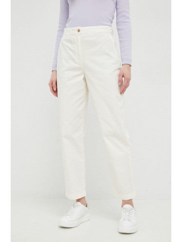 Памучен панталон Tommy Hilfiger в бяло със стандартна кройка, с висока талия