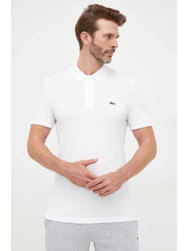 Памучна тениска с яка Lacoste в бяло с изчистен дизайн