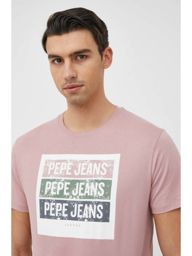 Памучна тениска Pepe Jeans Acee в розово с принт