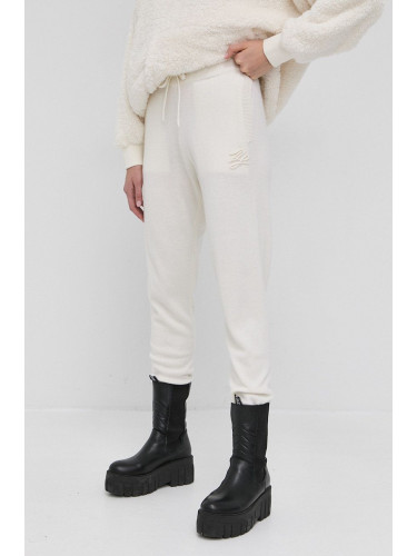 Вълнен панталон Karl Lagerfeld в кремаво с изчистен дизайн