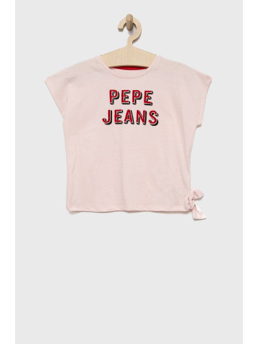 Детска памучна тениска Pepe Jeans в розово
