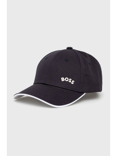 Памучна шапка BOSS Boss Athleisure в тъмносиньо с изчистен дизайн