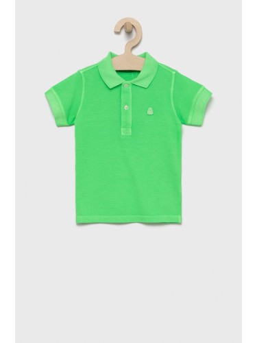 Детска памучна тениска с яка United Colors of Benetton в зелено с изчистен дизайн
