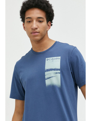 Памучна тениска Columbia в синьо с десен