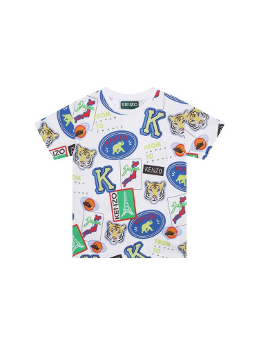 Детска памучна тениска Kenzo Kids в бяло с десен