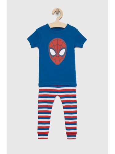 Детска памучна пижама GAP x Marvel в синьо с десен