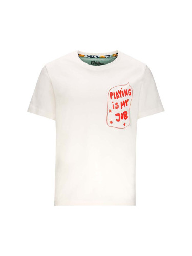 Детска памучна тениска Jack Wolfskin VILLI T K в бяло с десен