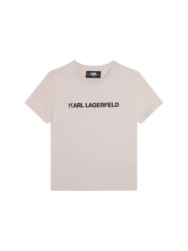 Детска памучна тениска Karl Lagerfeld в бежово с принт