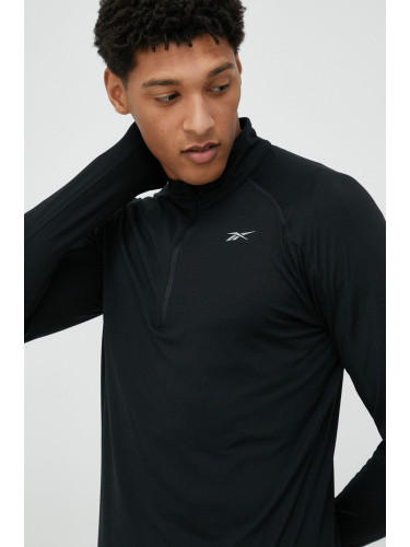Блуза с дълги ръкави за бягане Reebok Quarter-zip в черно с изчистен дизайн