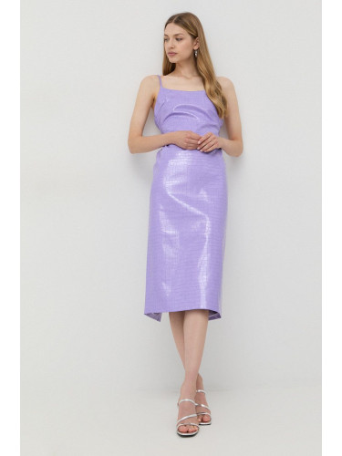 Рокля Bardot в лилаво среднодълъг модел със стандартна кройка