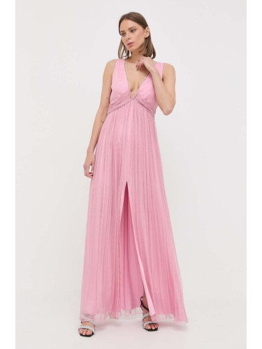 Копринена рокля Nissa в розово дълъг модел със стандартна кройка