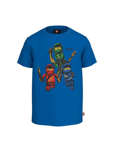 Детска памучна тениска Lego x Ninjago в синьо с принт