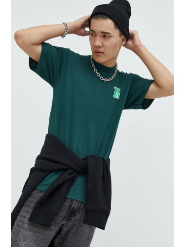 Памучна тениска HUF X Trasher в зелено с принт