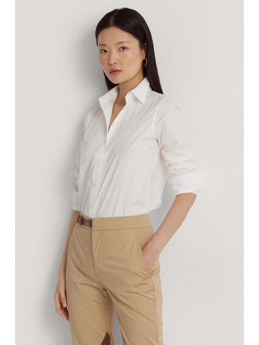 Риза Lauren Ralph дамска в бяло със стандартна кройка с класическа яка 200684553001
