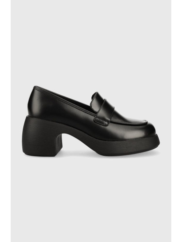 Кожени обувки с дебел ток Camper Thelma в черно с висок ток